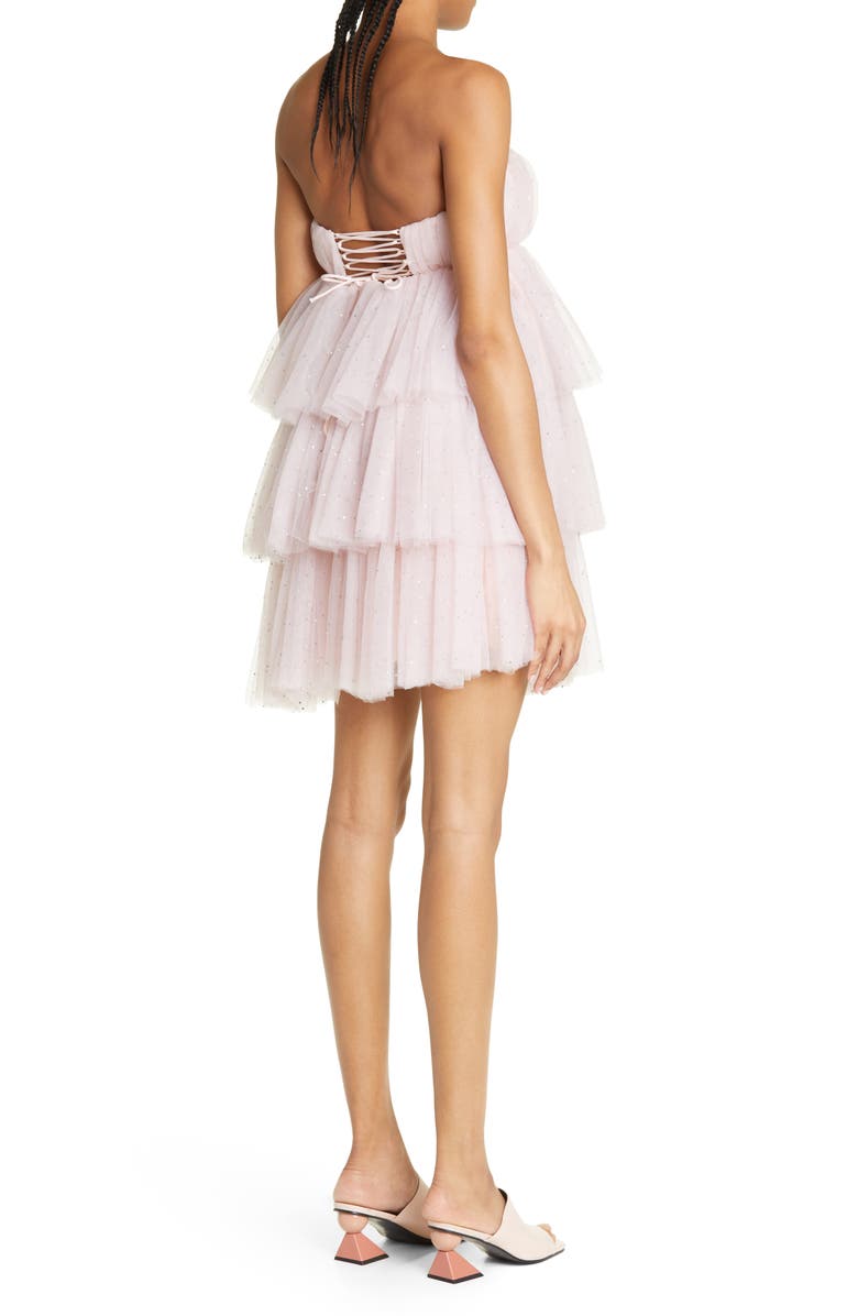 ROTATE Crystal Embellished Tiered Strapless Tulle Minidress, Alternate, color, 