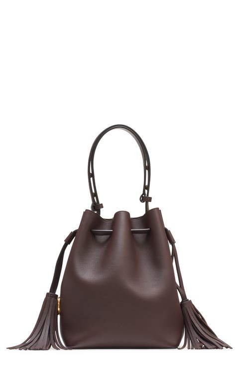 ハンドバッグ VALENTINO GARAVANI Caramel Leather Bucket Bag Rockstud Grainy Calfskin Bucket Bag for Woman in Saddle
