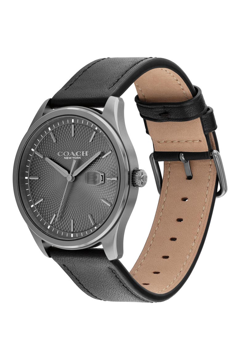Oliver Leather Strap Watch, 41mm, Alternate, color, GREY