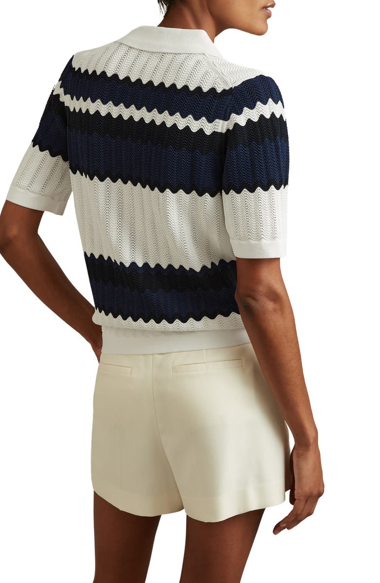 Reiss Alba Stripe Button-Up Polo Sweater, Alternate, color,