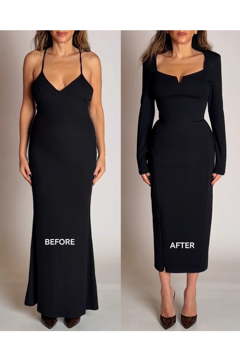 Mega Sculpting Notch Neck Long Sleeve Midi Dress, Alternate, color, Black