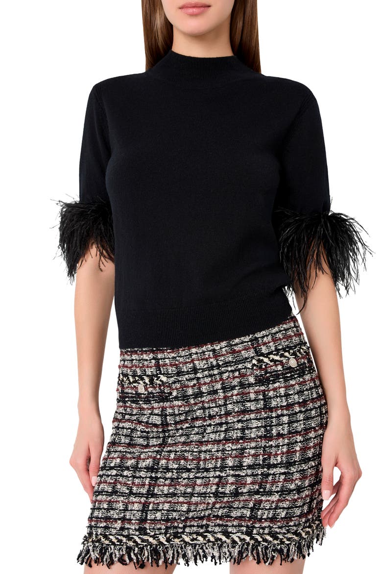 Dove Fringed Miniskirt, Main, color, BLACK/ WHITE