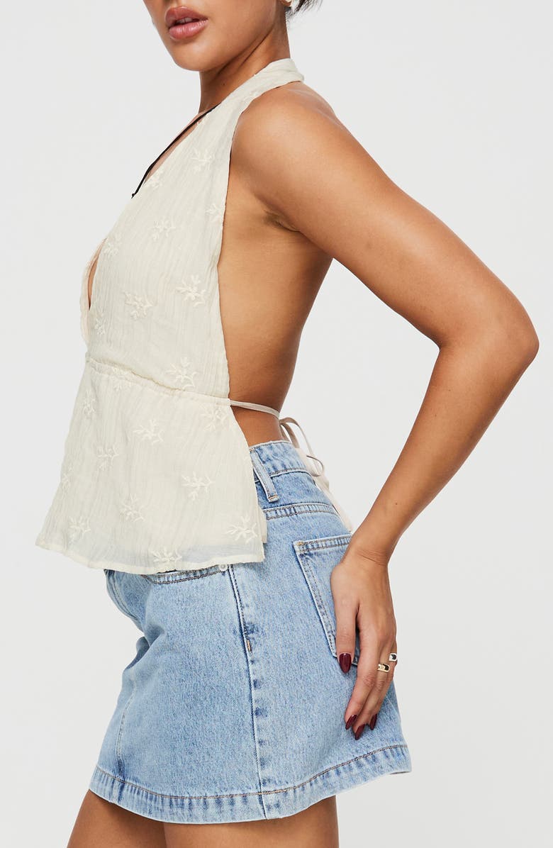 Princess Polly Sosna Embroidered Open Back Halter Top, Alternate, color, Medium Beige