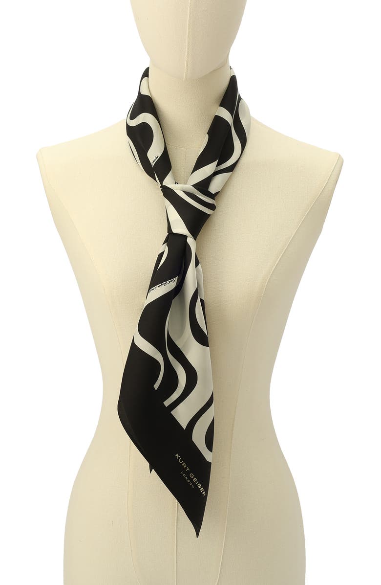 Kurt Geiger London Monochrome Wave Square Scarf, Alternate, color, Black