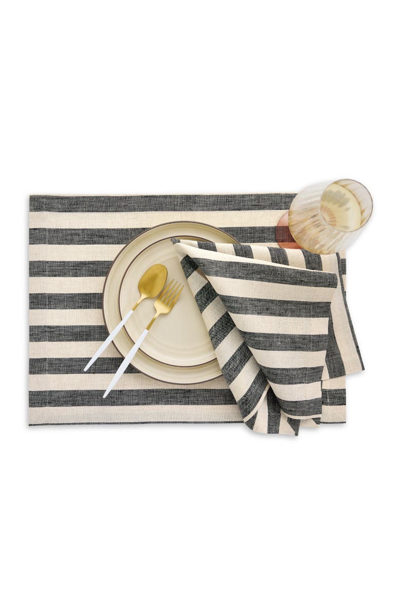 Solino Home Linen Placemats - Sorrento Stripe, 14" x 19", Alternate, color, Black And Natural