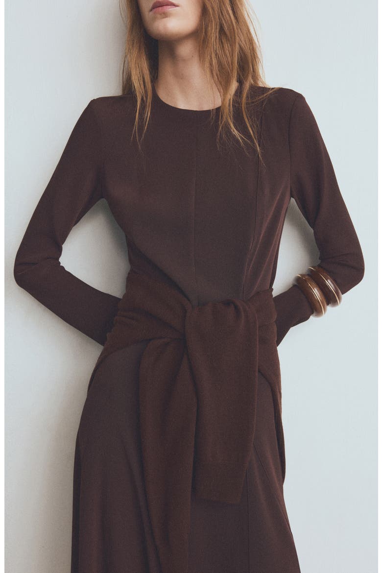 Godet Long Sleeve Maxi Dress, Alternate, color, CHOCOLATE