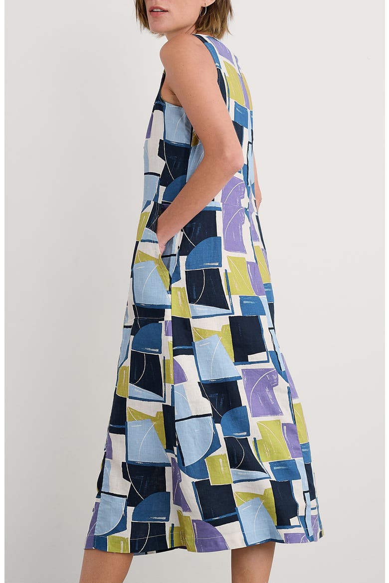Grass Wave Print Sleeveless Linen Midi Dress, Alternate, color, BLOCK SHAPES BILBERRY