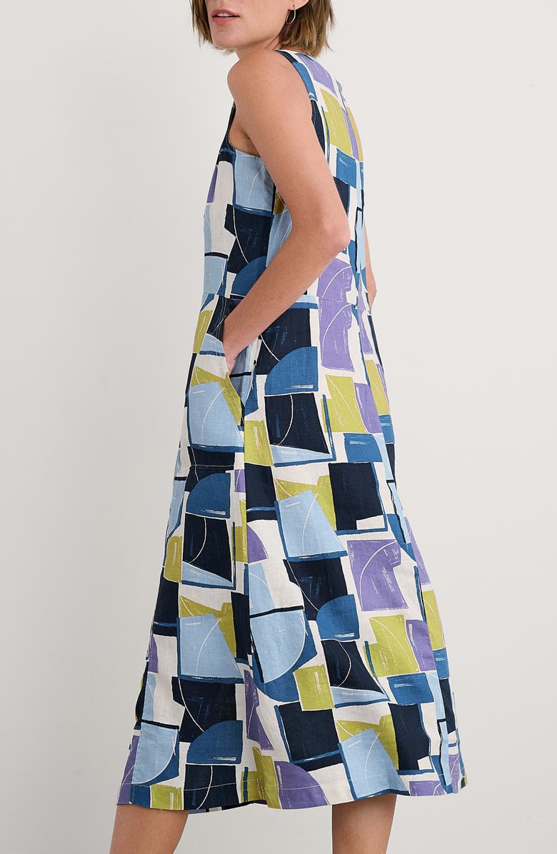 Seasalt Cornwall Grass Wave Print Sleeveless Linen Midi Dress, Alternate, color, Block Shapes Bilberry