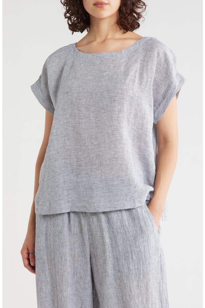 Organic Linen Ballet Neck Square Top, Main, color, INK