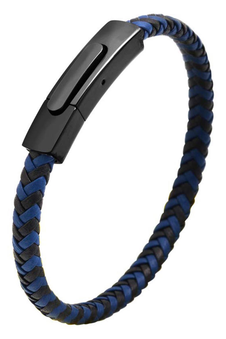 Men's Braided Leather Bracelet, Alternate, color, BLUE