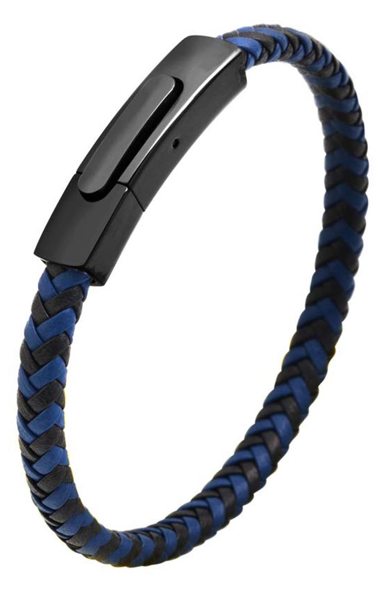GEOFFREY BEENE Men's Braided Leather Bracelet, Alternate, color, Blue