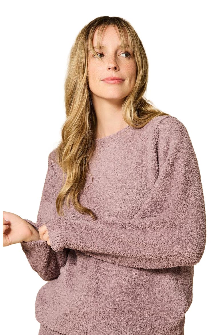 Solid Marshmallow Reverse Seam Crew Neck Lounge Set with Bracelet Sleeve, Alternate, color, Driftwood