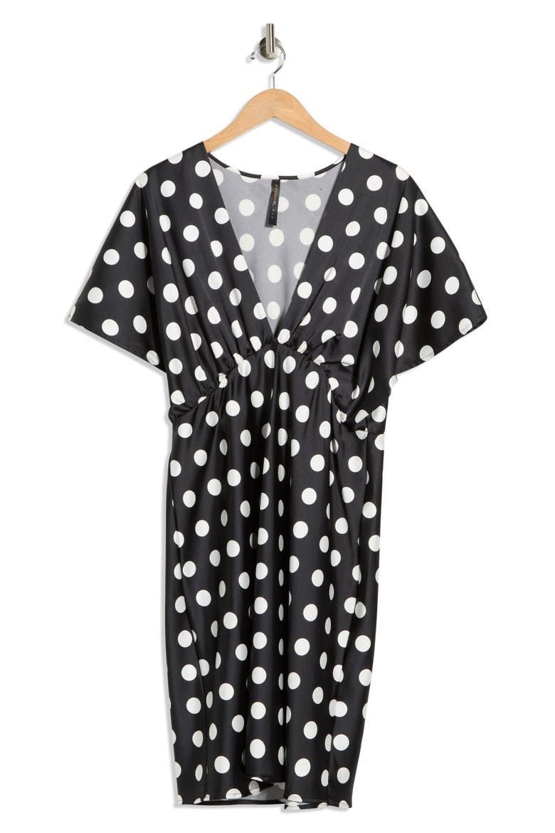 Deep V-Neck Polka Dot Dress, Alternate, color, BLACK