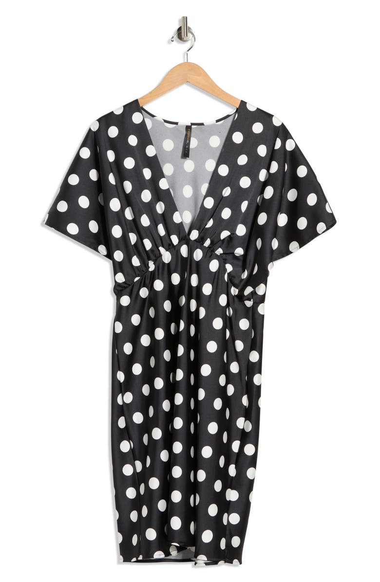 Renee C Deep V-Neck Polka Dot Dress, Main, color, Black