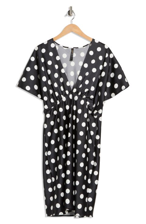 Deep V-Neck Polka Dot Dress (Plus)