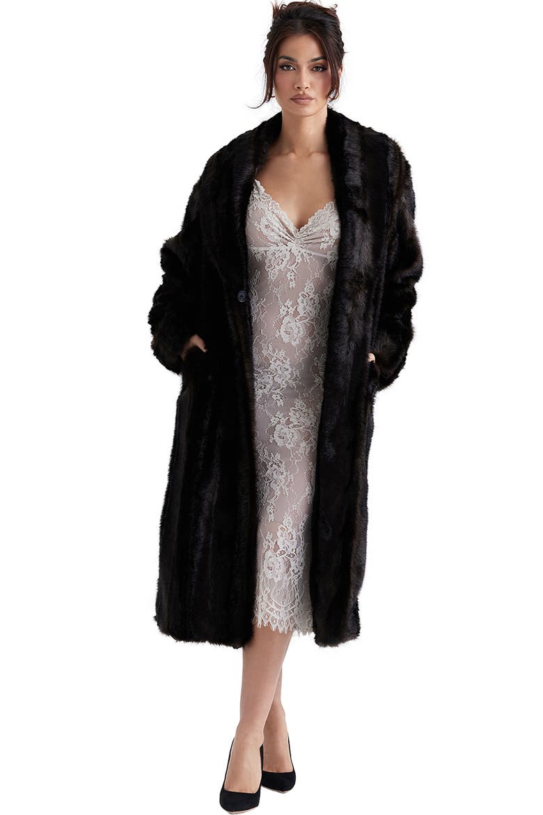 Callie Long Faux Fur Coat, Alternate, color, DARK BROWN