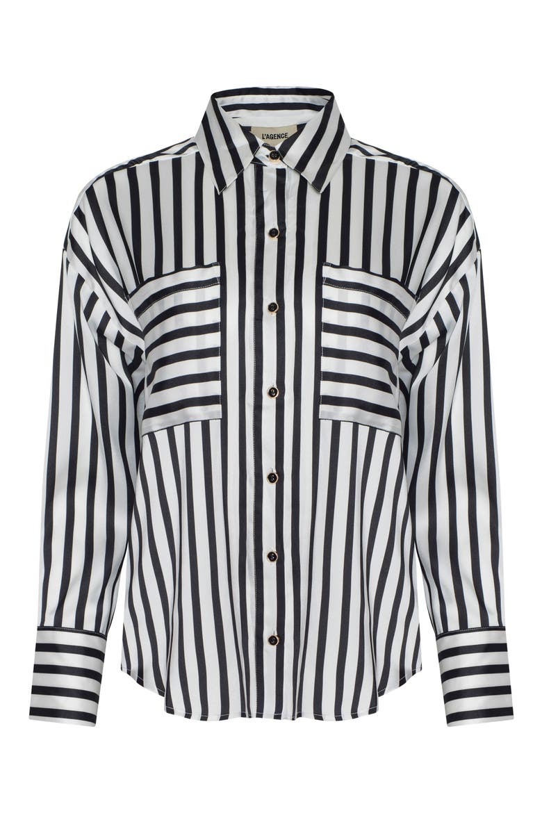 Eliora Relaxed Shirt, Alternate, color, BLACK/ IVORY EVEN STRIPE