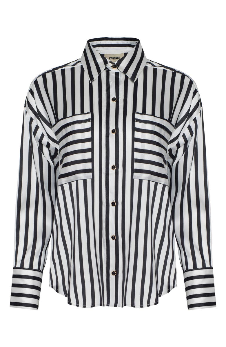 L'AGENCE Eliora Relaxed Shirt, Alternate, color, Black/ Ivory Even Stripe