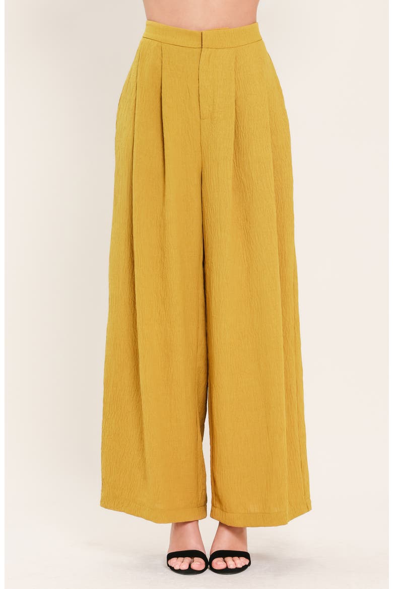 Pleated High Waist Wide Leg Pants, Main, color, MUSTARD