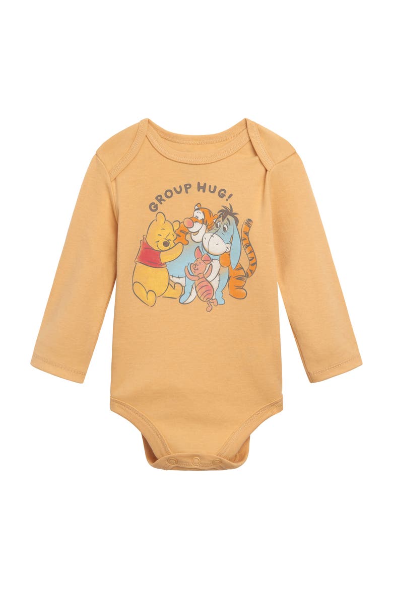 Winnie the Pooh 3-Pack Long Sleeve Bodysuits, Alternate, color, Pooh Grey Tan