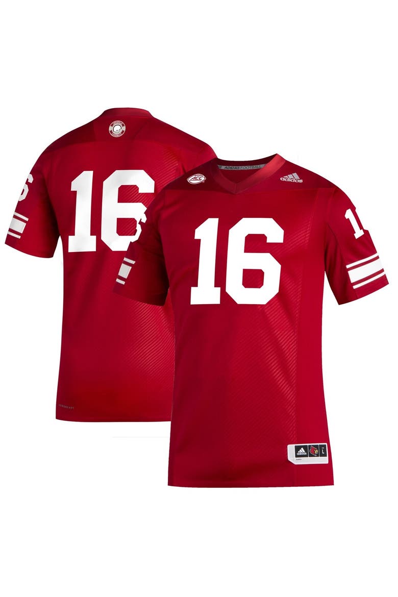 Men's adidas #16 Red Louisville Cardinals Premier Strategy Football Jersey, Main, color, Red