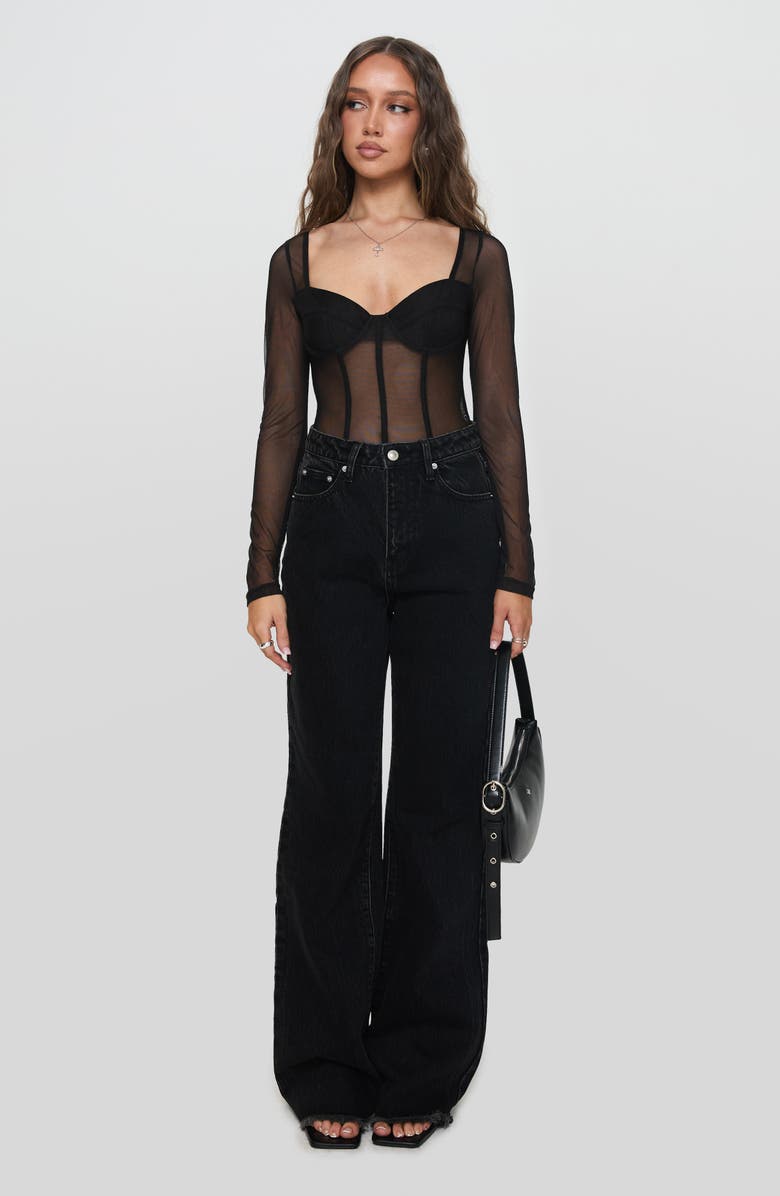 Princess Polly Carey High Waist Wide Leg Denim Jeans, Alternate, color, Black