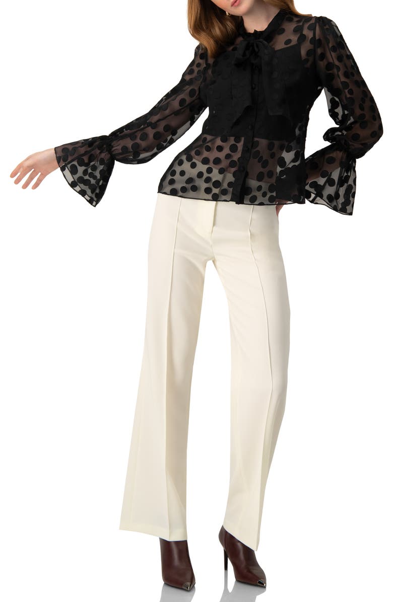 IVONNE Polka Dot See Though Blouse with Tie Neck, Alternate, color, Black