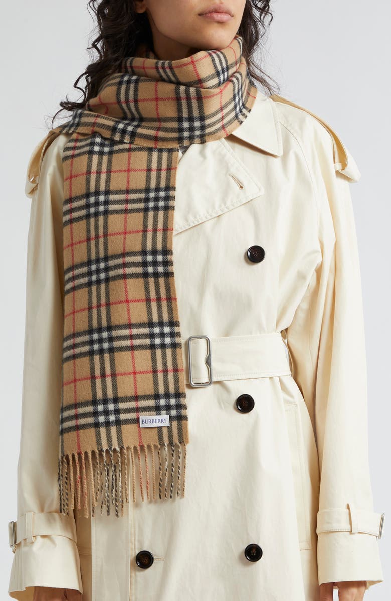 Burberry Vintage Check Reversible Cashmere Fringe Scarf, Alternate, color, 