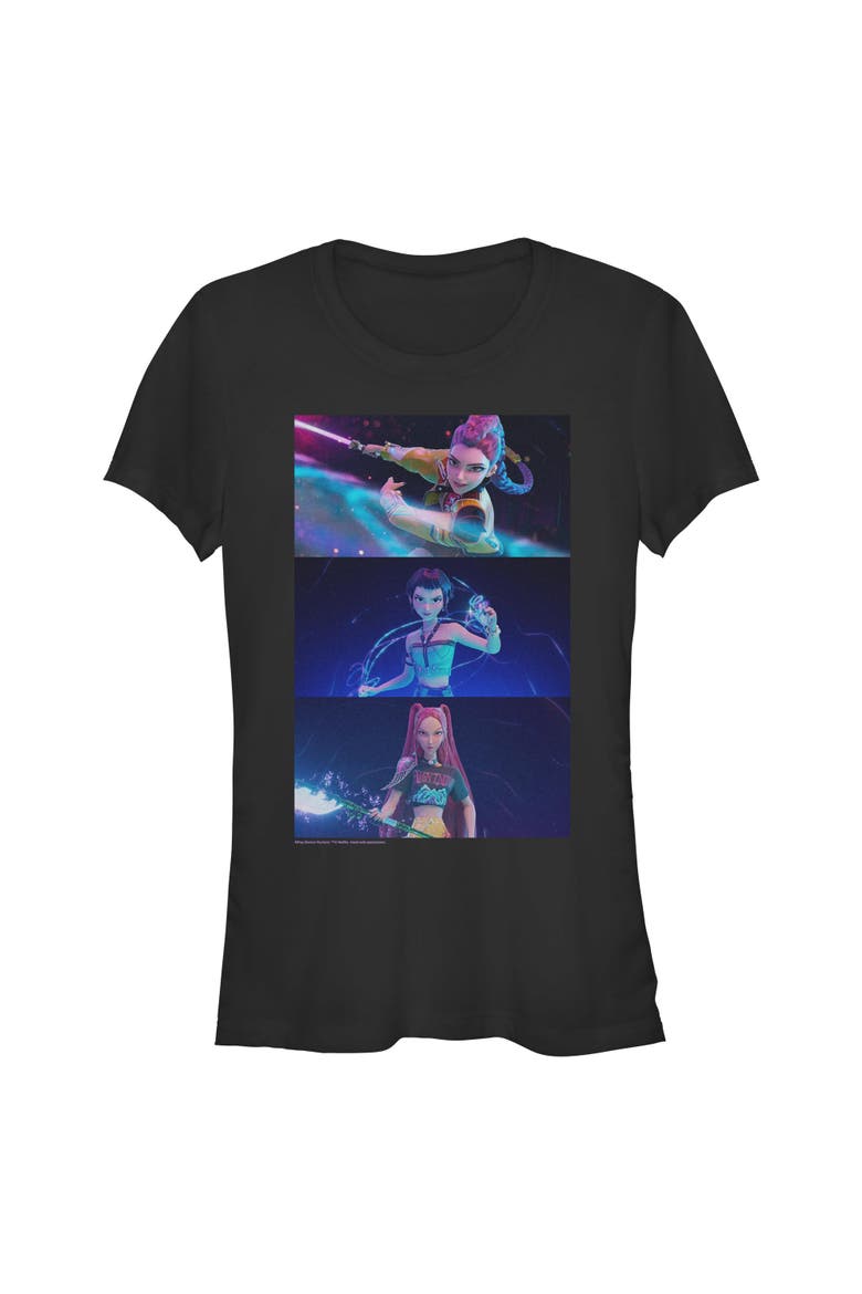Juniors KPop Demon Hunters Group Shot Trio T Shirt, Main, color, Black