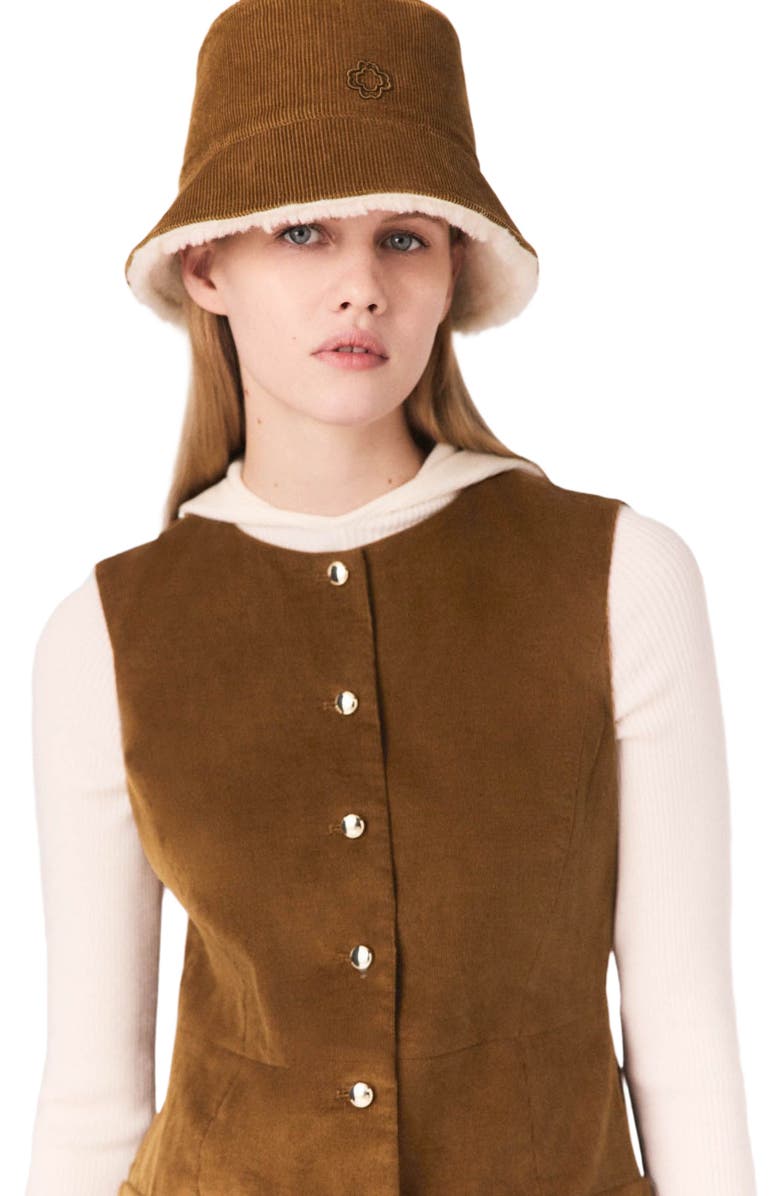 maje Short corduroy dress, Alternate, color, Camel