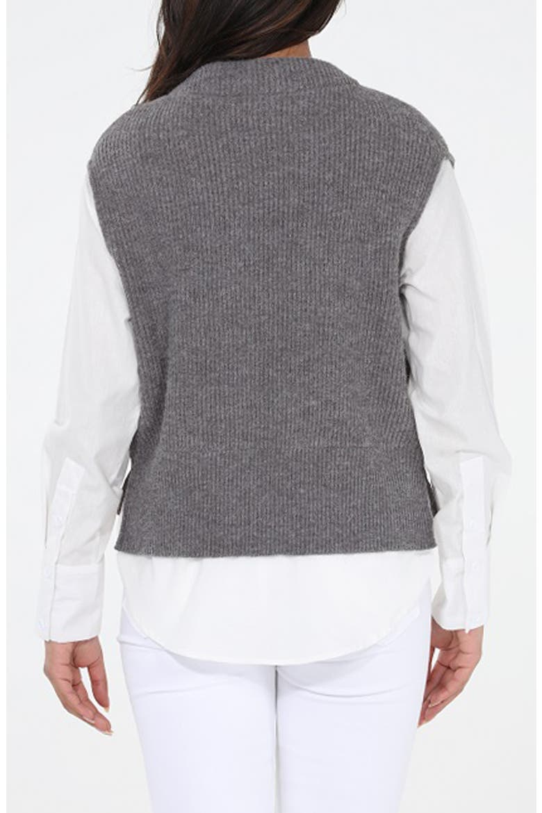 Mixed Media Layered Look Funnel Neck Sweater Vest, Alternate, color, GREY