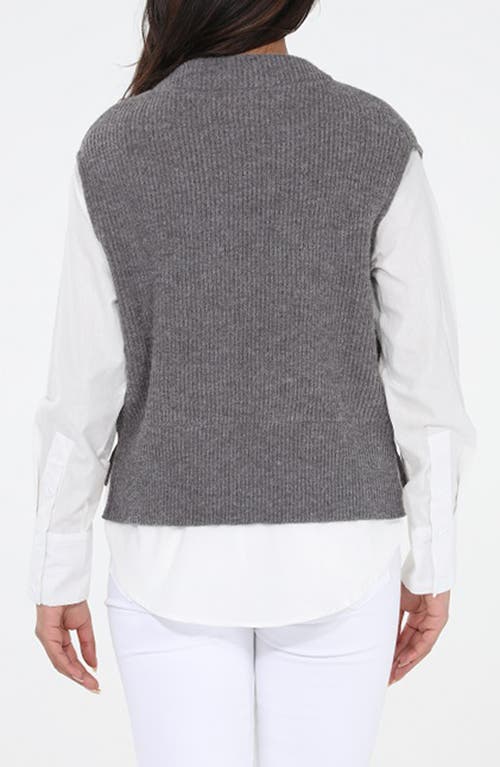 Rain And Rose Mixed Media Layered Look Funnel Neck Sweater Vest In Gray
