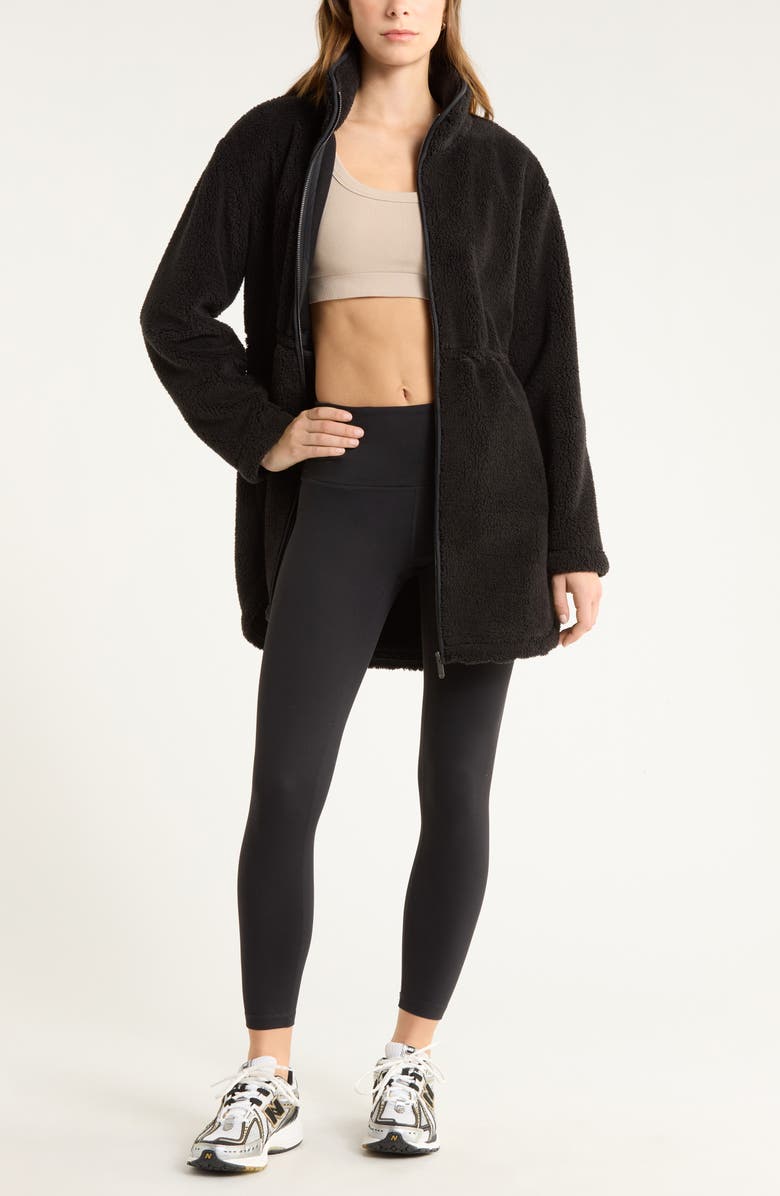 Zella Faux Shearling Longline Jacket, Alternate, color, Black