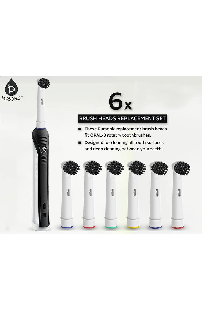 PURSONIC Charcoal Infused Bristles Electric Toothbrush Replacement Brush Heads, Alternate, color, White