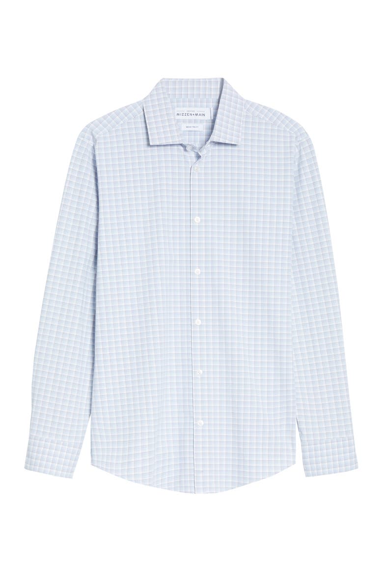 Mizzen + Main Leeward Trim Fit Button-Up Performance Shirt, Main, color, BLUE MULTI CHECK