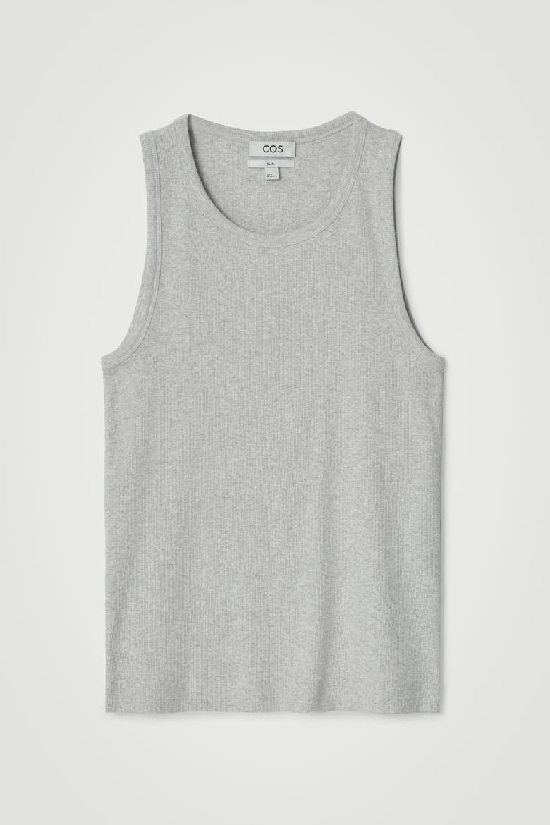 Slim Ribbed Cotton Tank Top, Alternate, color, GRAY MÉLANGE