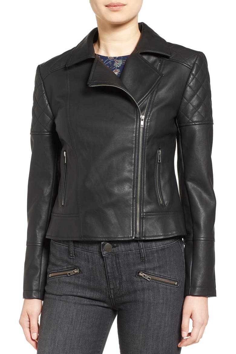 'Breck' Faux Leather Moto Jacket, Alternate, color, BLACK
