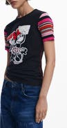 Desigual Minnie Mouse Stripe Sleeve Graphic T-Shirt
