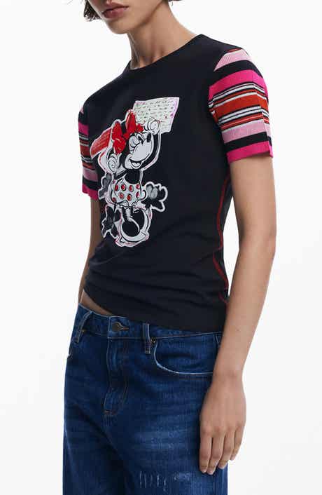 Minnie Mouse Stripe Sleeve Graphic T-Shirt