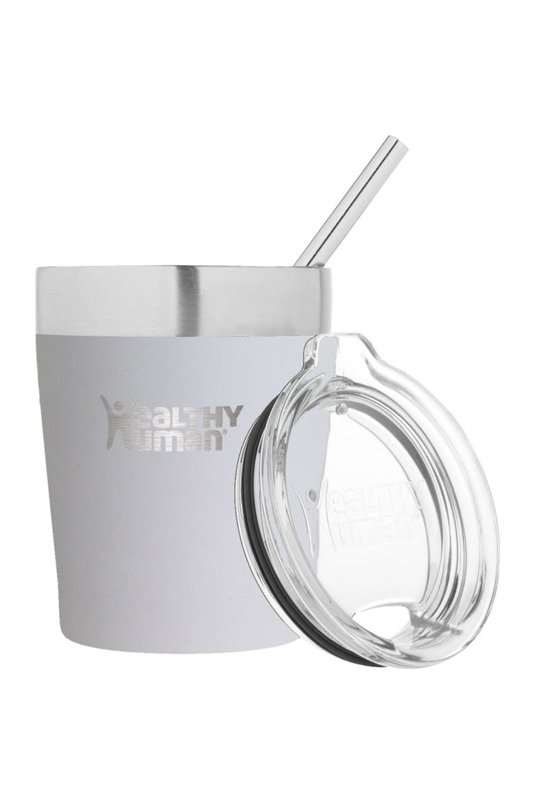 Stainless Steel Tumbler with Straw, 12 oz Pure White, Main, color, White