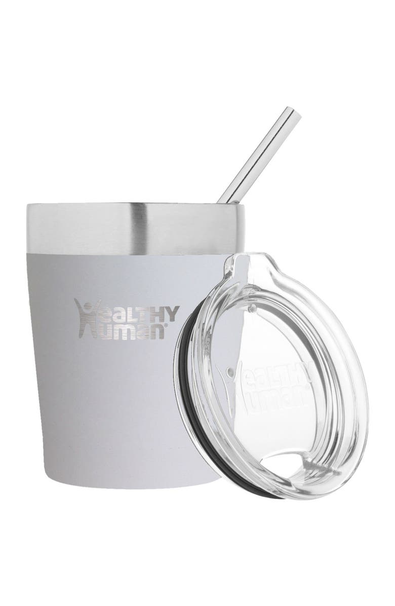 Healthy Human Stainless Steel Tumbler with Straw, 12 oz Pure White, Main, color, White