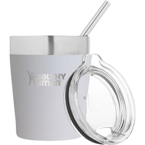 Stainless Steel Tumbler with Straw, 12 oz Pure White