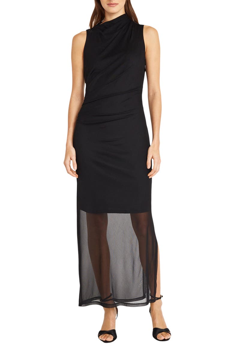 Sleeveless Mesh Midi Dress, Main, color, BLACK