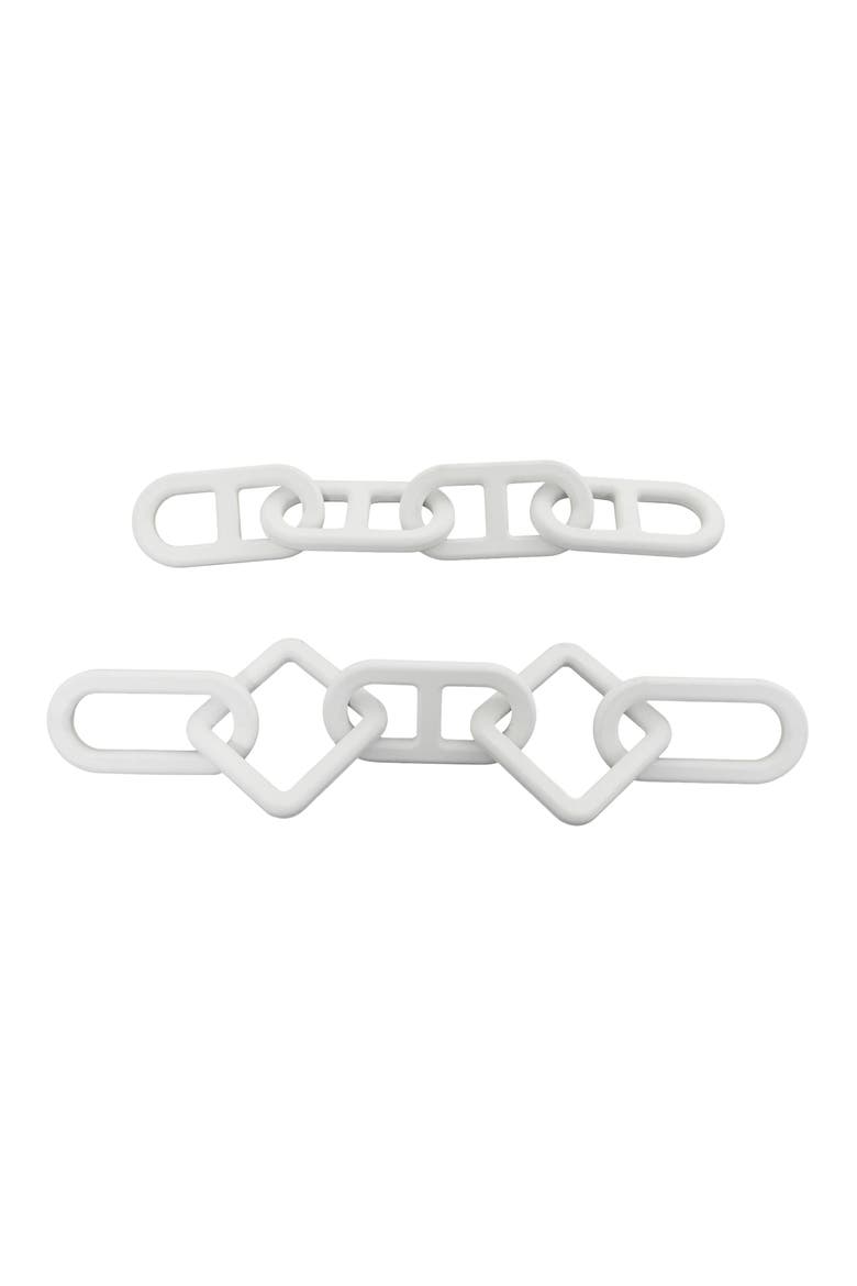 Set of 2 Wooden Chain Link Sculptures, Main, color, WHITE
