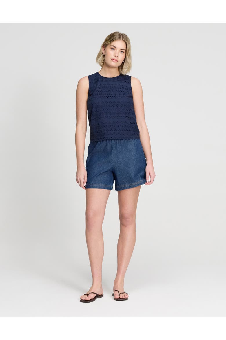Gloria Cotton Broderie Sleeveless Top, Alternate, color, Navy