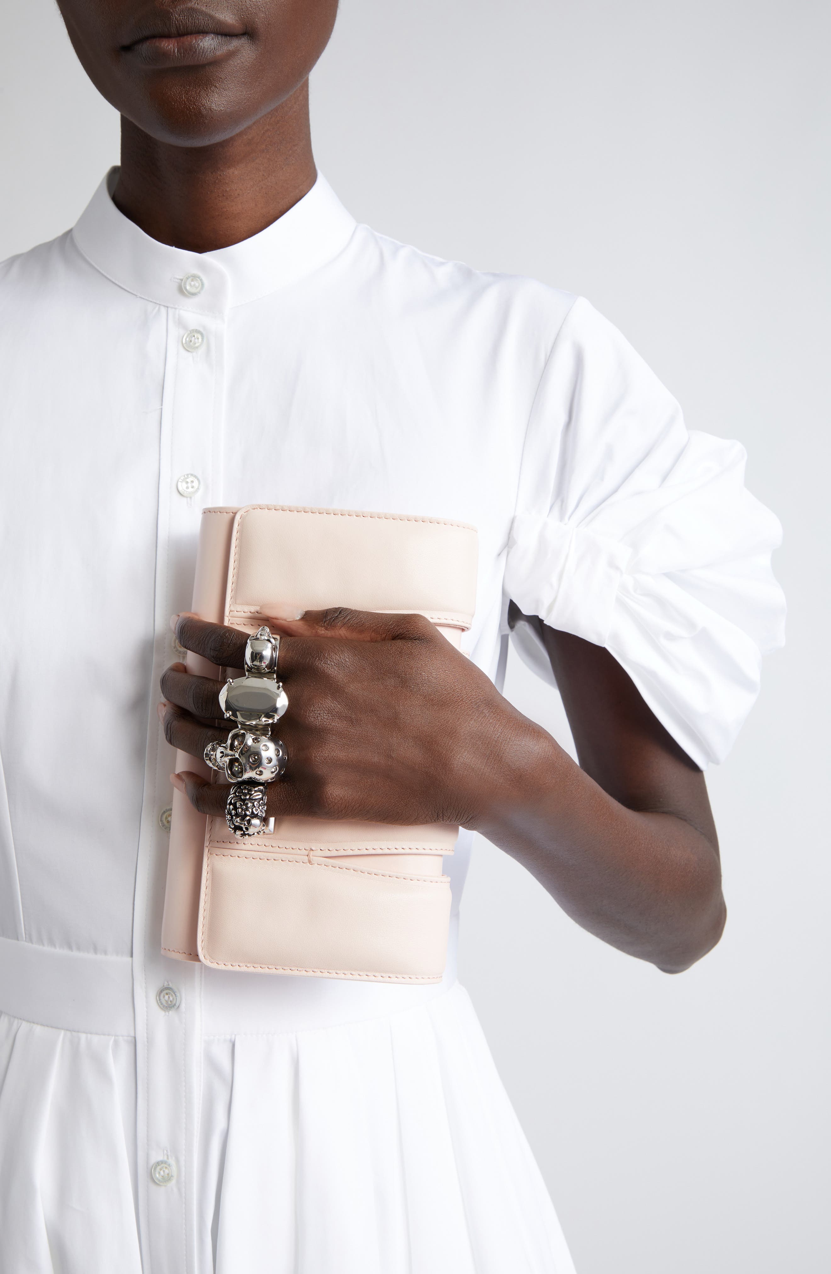 Slash Cutout Knuckle Leather Clutch, Alternate, color, CLAY