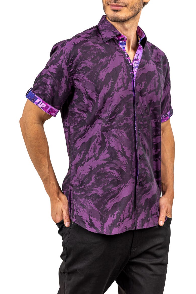 Galileo Ascension 0081 Contemporary Fit Short Sleeve Button-Up Shirt, Alternate, color, PURPLE/BLACK