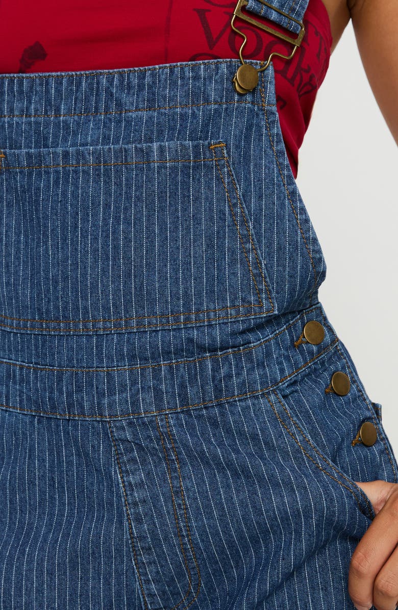 Princess Polly Kacey Pinstripe Denim Short Overalls, Alternate, color, 