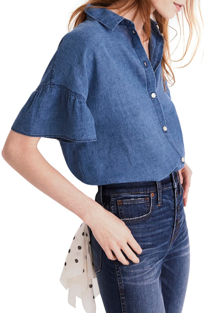 Madewell Central Ruffle Sleeve Shirt, Alternate, color,