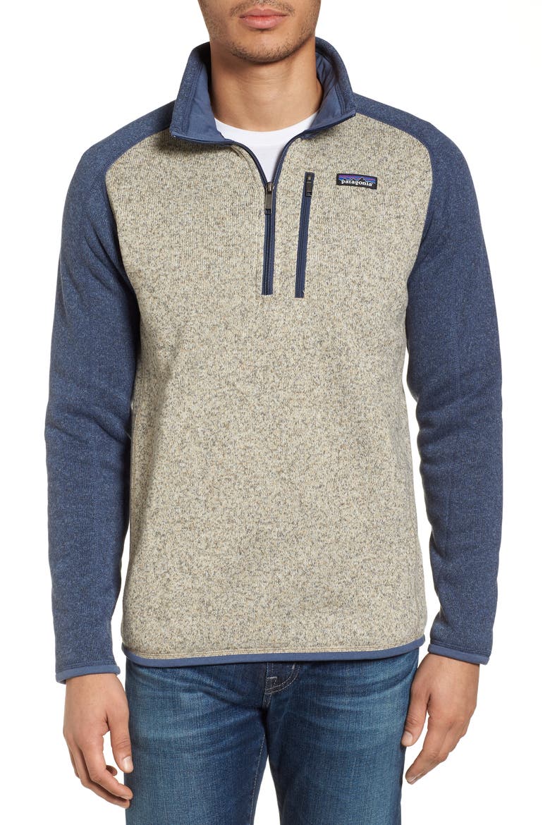 Better Sweater Quarter Zip Fleece Lined Pullover, Main, color, BLEACHED STONE W/DOLOMITE BLUE